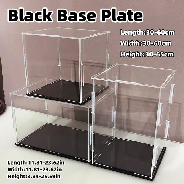 Black Base Acrylic Dust Cover Display Case Dust Cover Organizer for Toys Action Figure Building Blocks L30-60 W30-60 H10-65cm