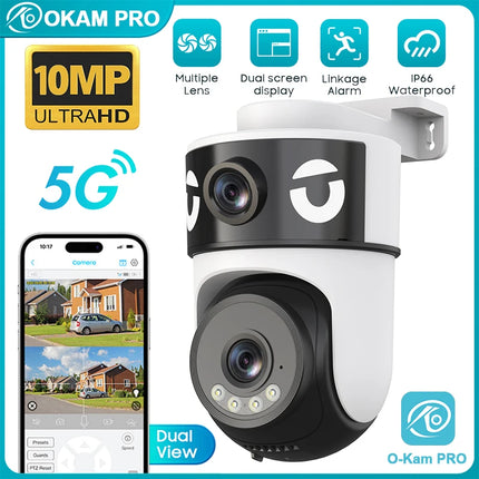 OKAM PRO APP 5G Wi-Fi IP Camera HD 10MP Dual-Lens Camera PTZ Color Night Vision Two-Way Intercom Motion Tracking AI Smart Camera