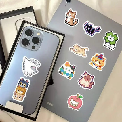 100Pcs Cute Pixel Cat Stickers kawaii kitten Decals For Laptop Scrapbook Luggage Guitar Helmet DIY Graffiti Stickers