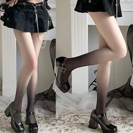Women Y2K Gothic Gradient Tights Sexy Push-Up Nylon Pantyhose For Kawaii Lolita Stockings Cute