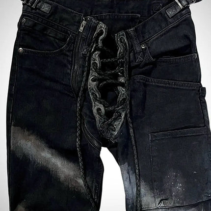 Ifsixwasnine Vision Washed Striped Lace-Up Slim-Fit Pull Jeans