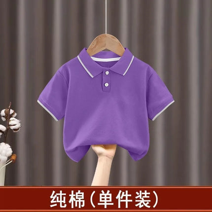 2025 New Children's Boys' Short sleeved Polo Shirt Summer Splicing Breathable Girls' Trendy Collar Top Cross border