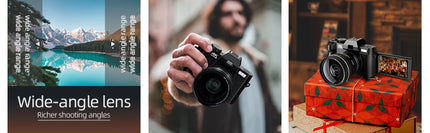 NBD 4K Digital Cameras for Photography,48MP Camera,Travel Vlogging Cameras with 16X Digital Zoom,180°Flip Screen,52mm Macro Lens