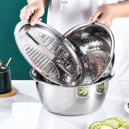 Mixing Bowls Set Vegetable Stainless Steel Slicer Vegetable Washing Basin Drain Basket Multifunctional Mixing Bowls Kitchen tool