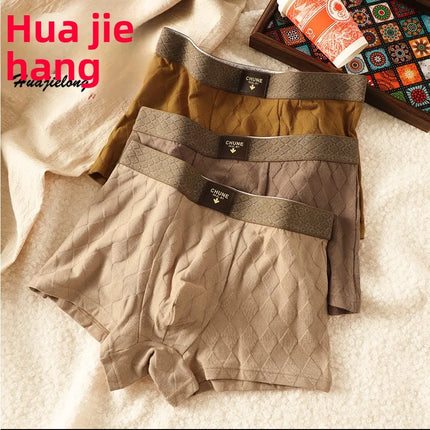 3 Pack Huajielong Men Cotton Boxer Briefs Breathable Comfortable Underwear Solid Color