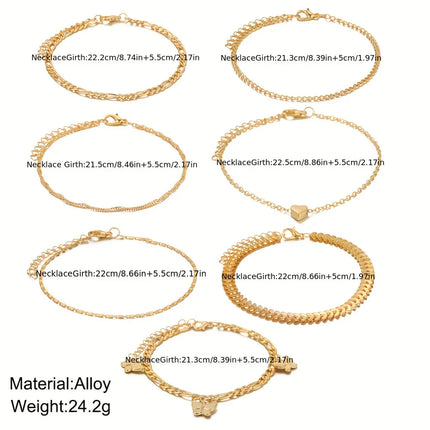 40-Piece Set/20-Piece Set/7-Piece Set Elegant Daily Vacation Metal Material Women's Gold Anklet Set Heart Butterfly Pendant Seaside Vacation Daily Party Wear Fashion Jewelry Popular Accessories