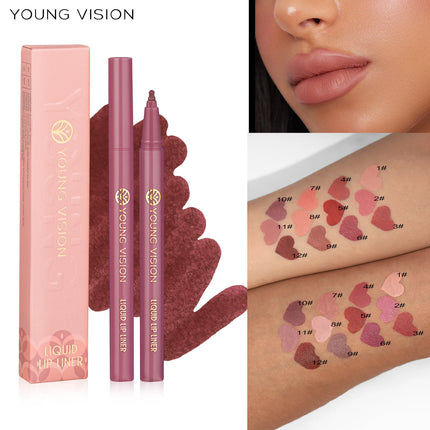 12 color matte liquid lipliner sponge gourd head fog surface bare color waterproof lip glaze red pen