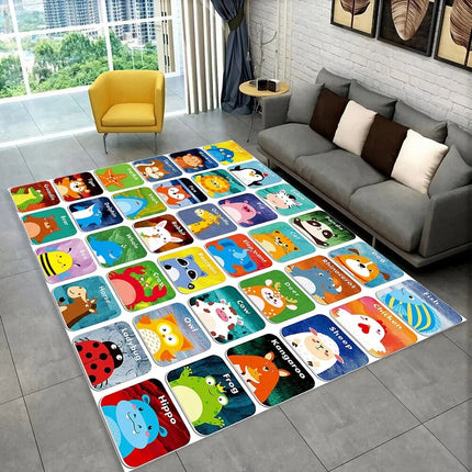 Tapis de sol éducatif ABC Alphabet Tapis de dessin animé pour la salle de jeux ou la chambre d'enfant Tapis antidérapant Décor de salon d'apprentissage précoce