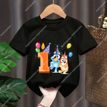 Blueys Bingo Birthday Number T-shirt Party Supplies Gift Cartoon Children Clothes Boys Tops Tshirt Summer Short Sleeve T-shirts