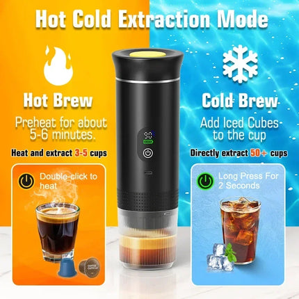DENOKIN Portable Espresso Coffee Machine With Digital Display 3-in-1 Capsule Coffee Maker for Car & Home Camping Coffee Maker