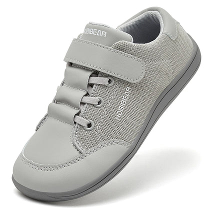 HOBIBEAR Kids Wide Toe Barefoot Shoes Boys Girls Minimalist Sneakers Lightweight Hook Loop Mesh Artificial Leather Shoes
