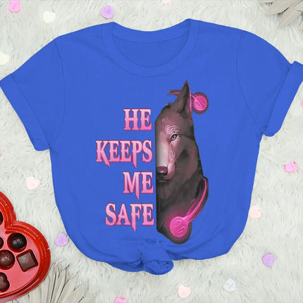 Vintage Wolf Print T Shirt For Couple "He Keeps Me Safe She Keeps Me Wild" Women Men Harajuku Husband Wife Anniversary Tshirts