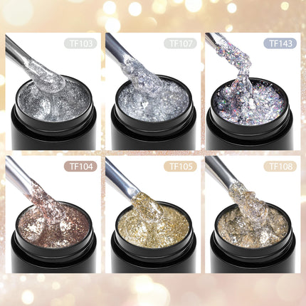 7PCS/SET Glitter Nail Polish,Sparkly Shiny UV LED Soak Off 6Colors Gel Polish Kit Home DIY Manicure Nail Salon Varnish With Tool