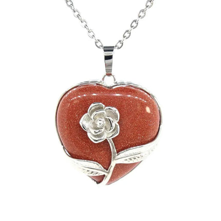 Crystal Stone Heart Shape Pendant Natural Rose Quartz Amethyst Crystal Lapis Lazui Green Aventurine Agate Women Necklace Jewelry