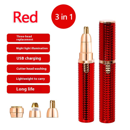 3 in 1 Lipstick Shaver Women Hair Removal Eyebrow Trimmer USB Rechargeable Body Facial Epilator for Bikini Legs Face