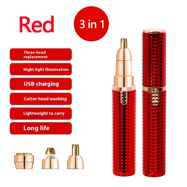 3 in 1 Lipstick Shaver Women Hair Removal Eyebrow Trimmer USB Rechargeable Body Facial Epilator for Bikini Legs Face