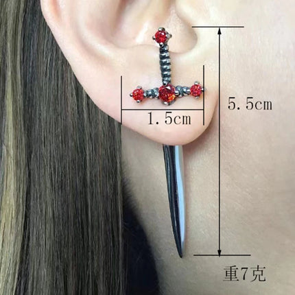 Kiss Jewelry Punk Sword Gothic Kinitial Piercing Earrings for Woman Men Gothic Crystal Ear Jacket Stud Earrings Jewelry