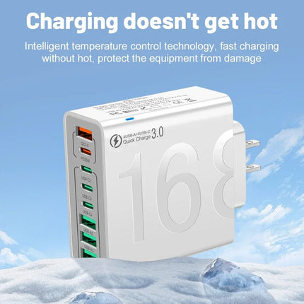 Total 150W USB Charger 8 Ports Fast Charging Phone Charger Quick Charge 3.0 Wall Charger Adapter For iPhone 17 Samsung Xiaomi