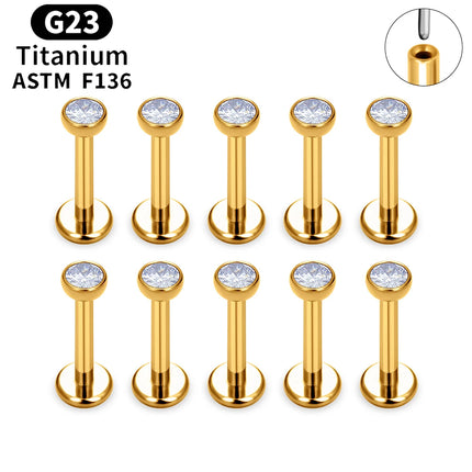 10PCS ASTM F136 G23 Titanium Piercing Labret Lip Ring Stud Earring CZ Ear Tragus Cartilage Helix Daith Pierc Jewelry 16/18/20g