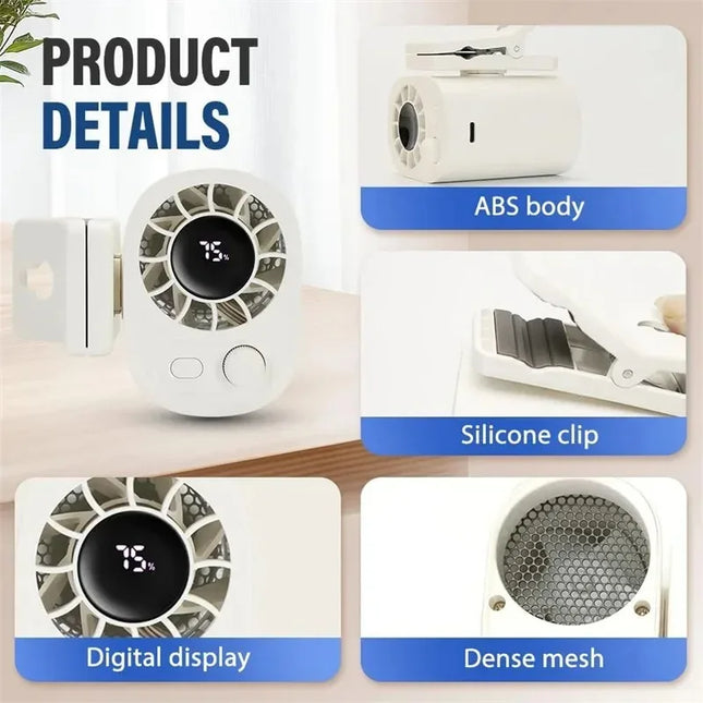 Car Clip On Fan, Outdoor Umbrella Fan & Waist Clip Fan, 360° Rotatable 100-Speed USB Rechargeable Desktop Cooling Fan