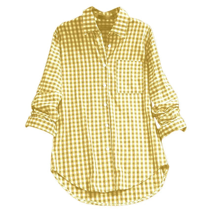 Comfortable Casual Plaid Women's Woven Shirt Loose Fit Long Sleeve Polyester Fabric Korean Style Autumn Collection 2025