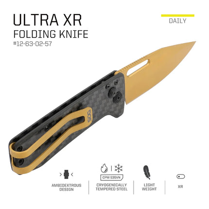 SOG Ultra XR Premium Folding Knife - Lightweight (34g) EDC Pocket Knife w/ S35VN Titanium Coated Blade & Carbon Fiber Handle