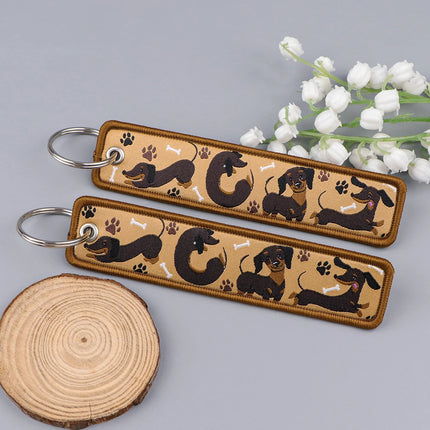 1Pcs Funny Dachshund Embroidered Keys Tag Keychains for Women Keyring Cute Dog Animal Car Keys Fashion Jewelry Accessories Gift