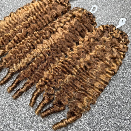 #P4/27 Highlight Burmese Curly Crochet Human Hair for Boho Braids  Crochet Weave Hair Extensions Pre Separated Miracle Knots
