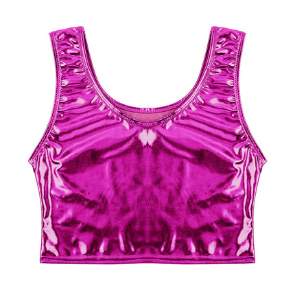 Womens Fashion Shiny Metallic Tank Crop Top Shiny Metallic Vest Tops Bustier Blouse Shirt Camis Rave Party Clubwear Costume