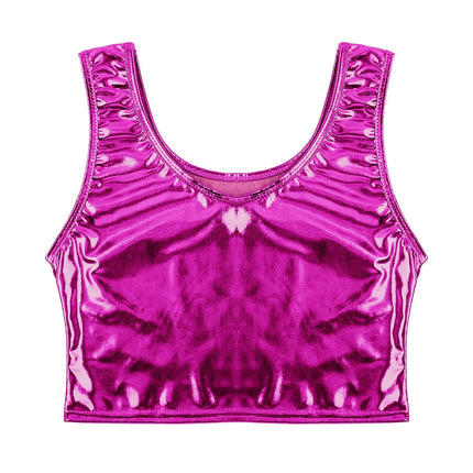Womens Fashion Shiny Metallic Tank Crop Top Shiny Metallic Vest Tops Bustier Blouse Shirt Camis Rave Party Clubwear Costume