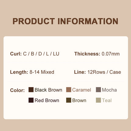 NATUHANA Caramel Colored Lashes Extension Individual Faux Mink Colour False Eyelashes Brown Teal Mocha Lashes For Makeup Tools