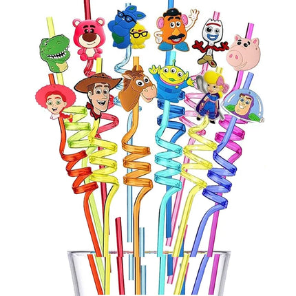 8pcs/set Cartoon Toy Story Straws Reusable Drinking Straws For Buzz Lightyear Birthday Party Decoration Supplies Children Gifts