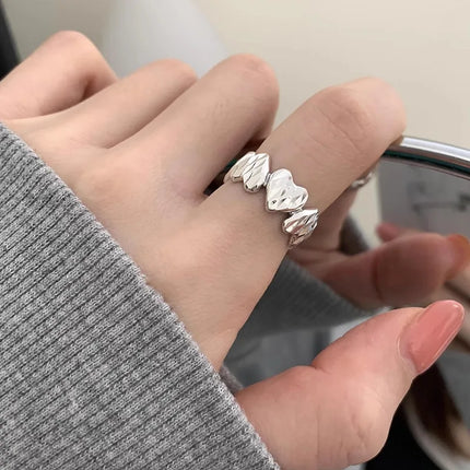 925 Sterling Silver Open Finger Ring Punk Heart Irregular Geometric Stackable For Women Girl Jewelry Gift Dropship Wholesale