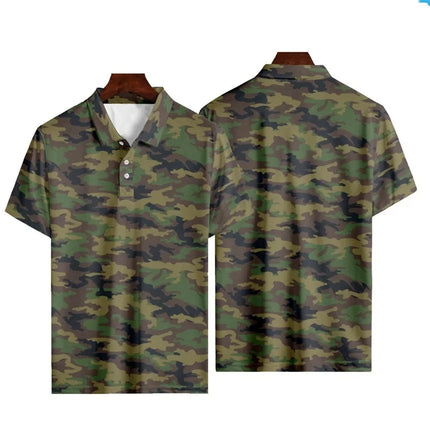 Camouflage Polo Shirt For Men Summer 3D Print Leaves Flower Short Sleeve Golf Polo Shirts Oversized Street Tops T Shirt