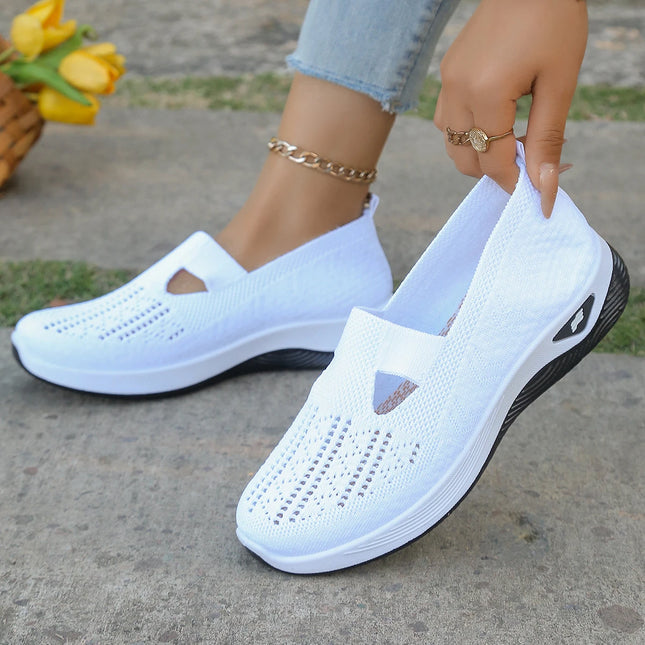 Women's shoes, women's casual shoes, solid color breathable sports shoes, soft-soled lightweight walking shoes, low-top knitted