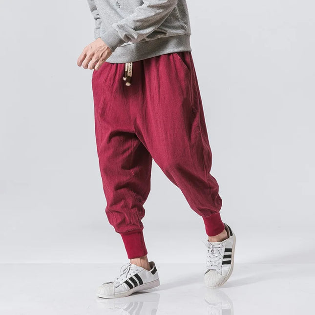 2025 New Trendy Men's Harem Pants Loose Oversized Style Cotton and Linen High Quality Jogger Sweatpants Casual Male Trousers
