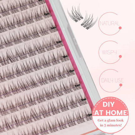 Self-Adhesive Eyelash Clusters, No Glue Needed, 120 Pieces, Natural C-Curved Self-Adhesive Eyelash Extensions, Press-On Eyelashes, Pre-Bonded Eyelash Clusters, Self-Adhesive Eyelashes