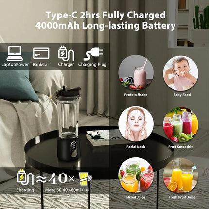 New 300W Powerful Juicer USB 4000mAh Battery Multi-use Juice Cup Grinder Outdoor Portable Fresh Fruit Blender Smoothie Juice Cup