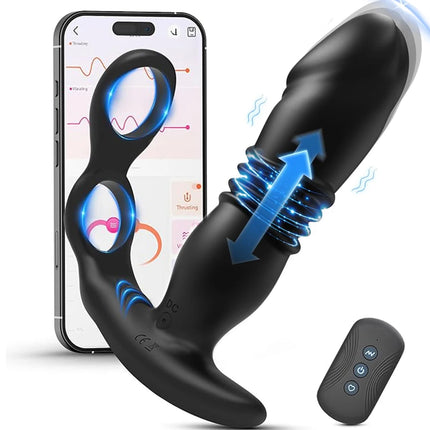 Multi-Mode APP Control Push Vibration Prostate Massager Vibrator Anal Plug Silicone Adult Male Sex Toy Wearing A Cockscomb Ring