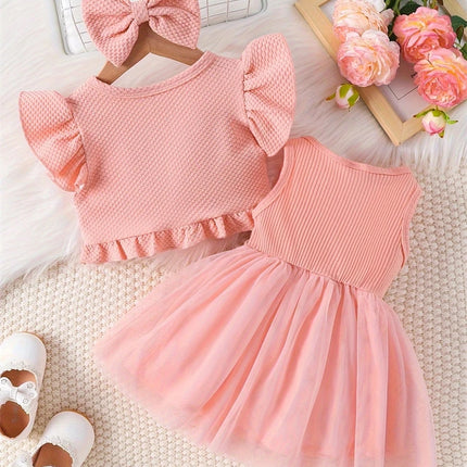 Newborn 2024 Baby Girls Dress Summer Waist Flower Vest Sleeveless Short Top Sweet Girl Lace Mesh Dress