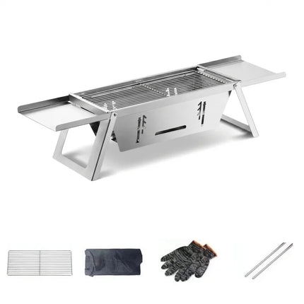 Stainless Steel Portable BBQ Grill Outdoor Folding Charcoal Stove Compact Camping Picnic Grill Skewer Rack Travel Barbecue Set
