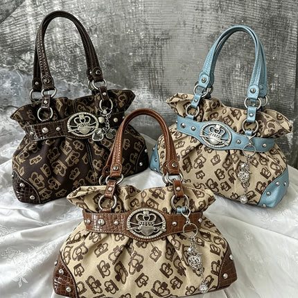 Luxury Women Rivet Handbag,Y2k Girls Metal Studded Underarm Shoulder Bag,Niche Belt Buckle Commuter Chic East-West Tote Bag