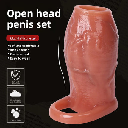 Dick Enlargement Longer Semen Lock Ring Delay Ejaculation G-Spot Stimulation Penis Sleeve Real Touch Sensation Adult Sex Toys