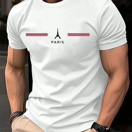 Men's 100% pure cotton summer loose oversized casual Paris letter printed sports round neck short sleeved T-shirt top