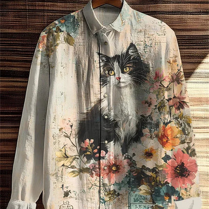 Hawaiian Men's Linen Long Sleeve Music 3D Guitar Printed Shirt Party Long Sleeve Beach Harajuku Top Shirt