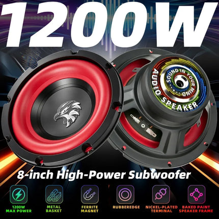 1pcs 8 Inch Car Subwoofer 1200W HiFi Stereo Mid Bass Car Speakers High Sensitivity Multimedia Music Home Theater Car Audio 4 Ohm