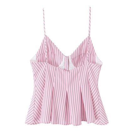 DUOPERI Women 2025 New Fashion Poplin Striped Backless Camisole Thin Straps V-Neck Female Chic Lady Casual Mujer Tops