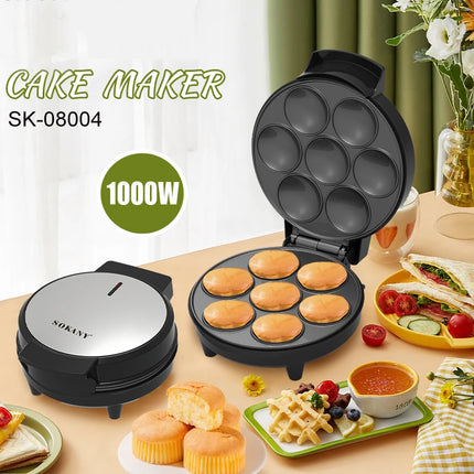 Cupcake Maker 1000W Double-sided Heating for 7 Cupcakes, Non-Stick Coating Cake Machine Kitchen Appliance DIY Cooking Machine