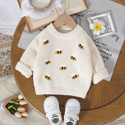 White Infant Baby Boy Girl Sweater Long Sleeve Knitted Toddler Casual Outwear Pullovers Tops 0-3T Spring Autumn Winter Costumes