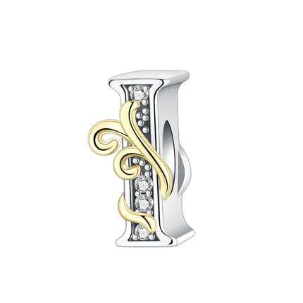 925 silver 26 letters retro fashion golden pendant fit original bracelet charm beads necklace Diy female jewelry